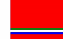 a red , green , blue , and white flag with a white stripe on the bottom .