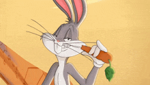 bugs bunny from looney tunes is holding a carrot in his hand