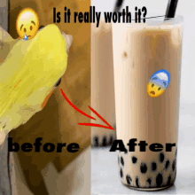 a picture of a bird next to a picture of a cup of bubble tea