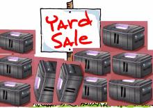 a sign that says yard sale next to boxes