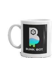 a mug that says bunk bot with a cube on it