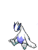 a pixel art of a white and blue pokemon with a smoke trail coming out of it .