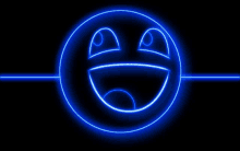 a blue neon smiley face with a black background