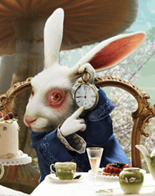 the white rabbit from alice in wonderland is holding a watch