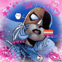 a picture of a woman in a superhero costume with yuri written at the bottom