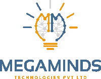 a logo for megaminds technologies pvt ltd shows a light bulb and a brain