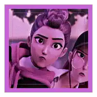 a cartoon girl with a bun and glasses is standing next to another girl with glasses .