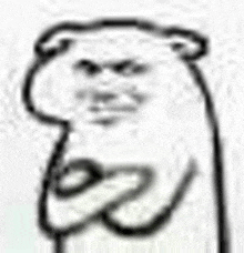 a black and white drawing of a teddy bear with a very angry face .