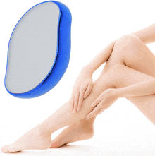 a woman 's legs are shown with a blue object behind them