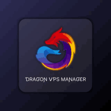 a logo for dragon vps manager with a colorful dragon on a dark background