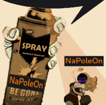 napoleon be gone spray is being held by a hand