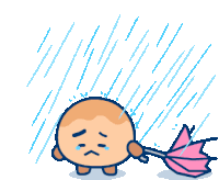 a cartoon character holding a pink umbrella in the rain