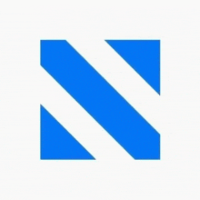 a blue and white striped square with the letter n on it .