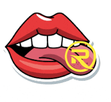 a cartoon drawing of a woman 's lips with a r on it