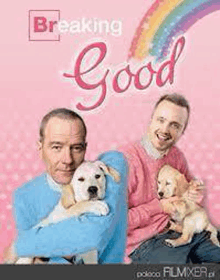 two men are holding two puppies in their arms on a pink background .