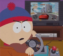 stan marsh from south park is playing a video game on a tv