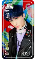 a poster for nct dream shows a man with blue hair