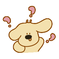 a cartoon drawing of a dog with question marks above his head