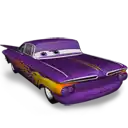 a purple car from the movie cars with flames on the side .