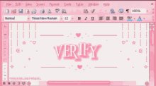 a computer screen with the word verify in pink