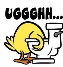 a cartoon duck is sitting on a toilet with the words uggghh written above it .