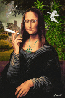 a painting of a woman smoking a cigarette with the name simonet on the bottom right