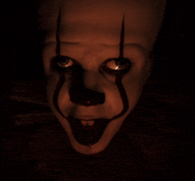 a close up of a clown 's face with a very scary look on his face