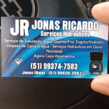 a business card for jr jonas ricardo services hidraulicos