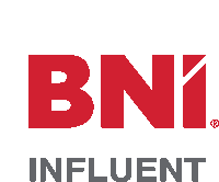 a bni logo that is red and gray on a white background