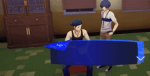 a video game character named aegis is talking to a man