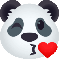 a panda bear is blowing a kiss and has a red heart in its mouth