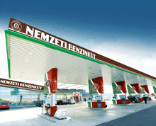 a gas station with a sign that says nemzeti benzinkút