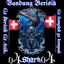 a picture of a shark and a scuba diver with the words bandung beristik on the bottom