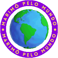 a purple circle with a globe in the center and the words marimo pelo mundo