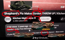 shepherd 's pie makes gordon throw up kitchen