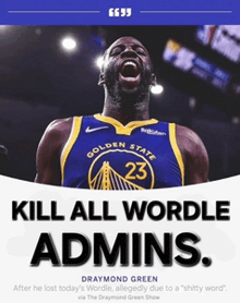 a golden state warriors basketball player is screaming with his mouth open