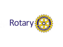 the logo for the rotary club is a yellow and blue gear with the words rotary international written on it .