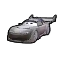 a cartoon drawing of a car with a wing on it .