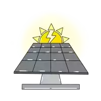 a cartoon illustration of a solar panel with a sun and lightning bolt on top