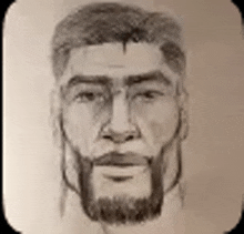 a black and white drawing of a man with a beard