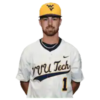 a man wearing a wvu tech jersey and a yellow w hat
