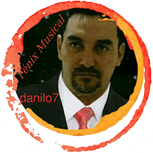 a man in a suit and tie is surrounded by a red circle that says fenix musical danillo 7