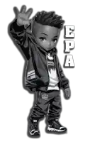 a black and white drawing of a young boy with the name epa on the bottom