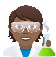 a cartoon of a female scientist wearing goggles and holding a beaker of green liquid