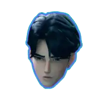 a close up of a cartoon character 's face with a blue outline around it
