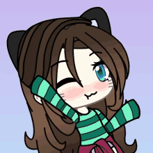 a drawing of a girl with a cat ear and striped sweater