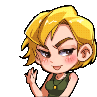 a cartoon drawing of a girl with blonde hair and a green tank top