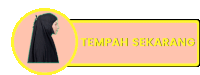 a woman wearing a black hijab is in a yellow circle with the words tempat sekarang written on it