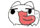 a cartoon cat with a red mouth and a red tongue .