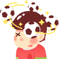 a cartoon of a person with soccer balls coming out of their head